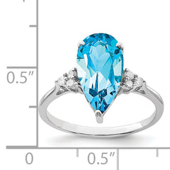 Sterling Silver Rhodium Blue Topaz & Diam. Ring