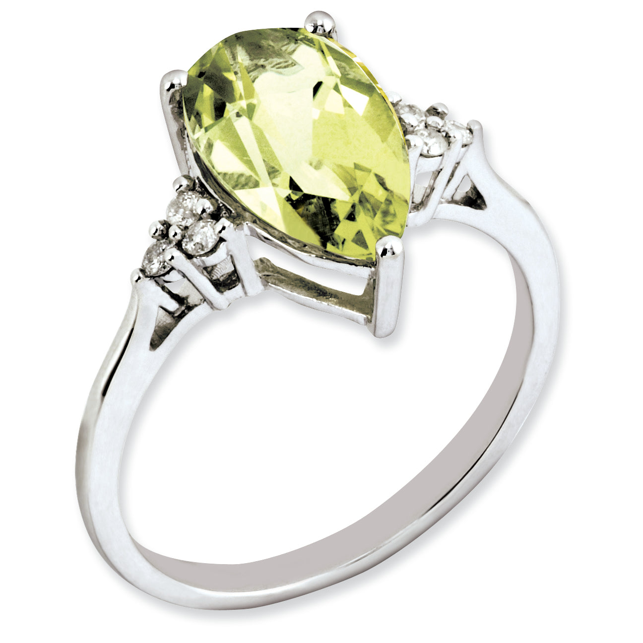 Sterling Silver Rhodium-plated Diamond & Lemon Quartz Ring Main image