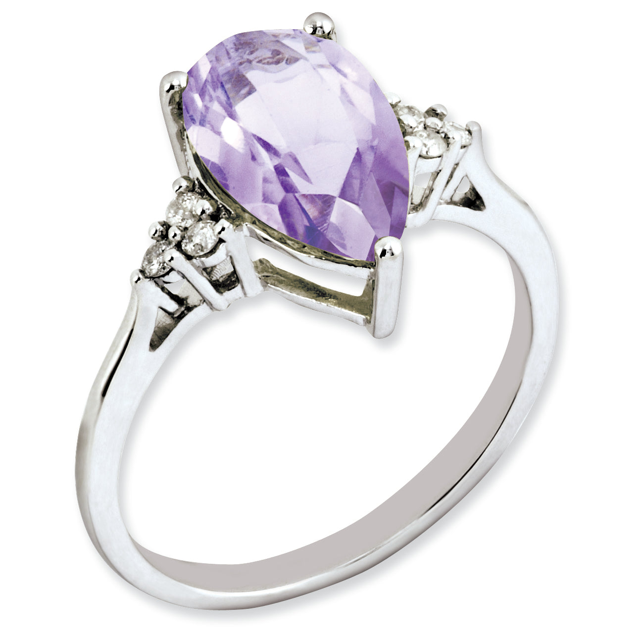 Sterling Silver Rhodium-plated Diamond & Pink Quartz Ring Main image