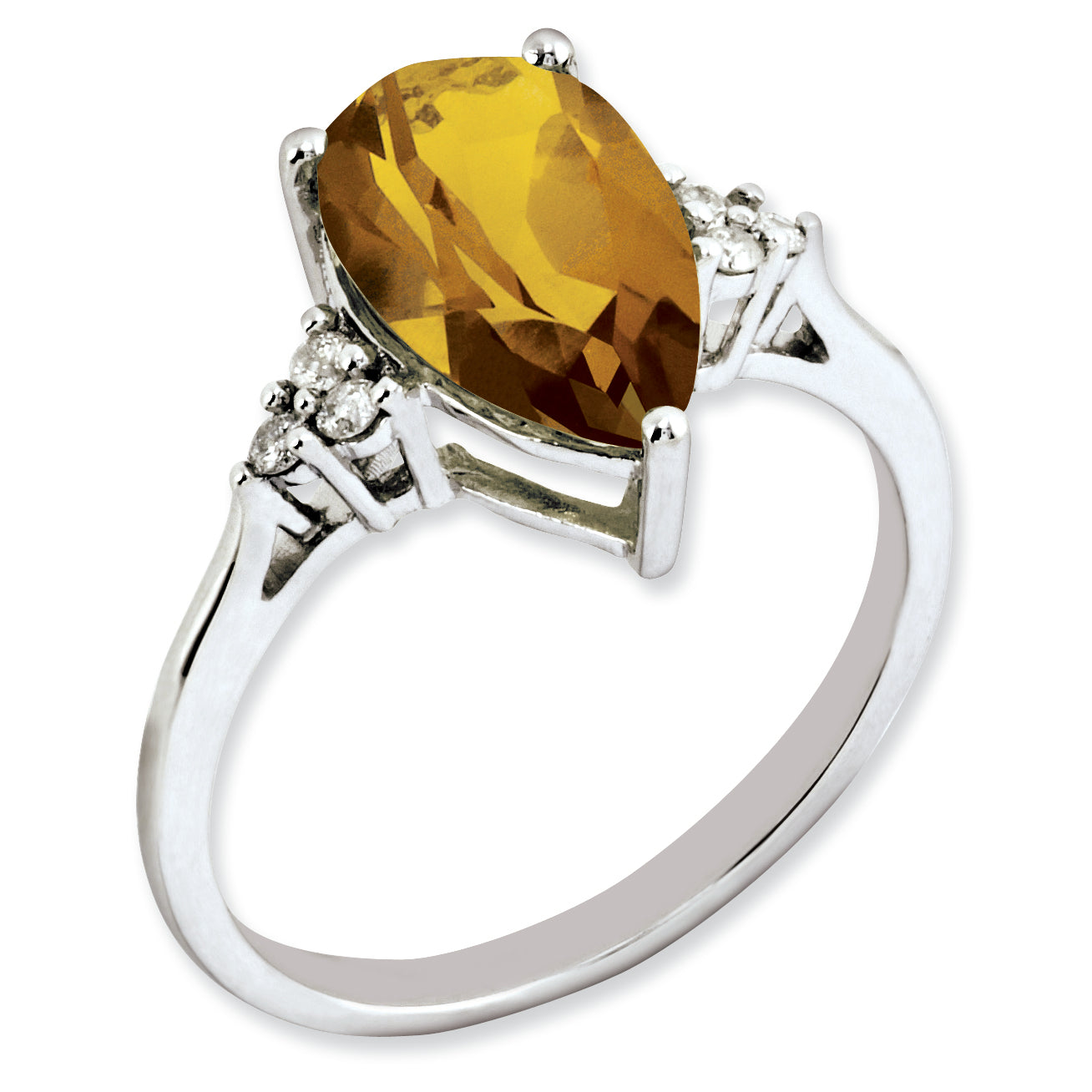 Sterling Silver Rhodium-plated Diamond & Whiskey Quartz Ring Main image