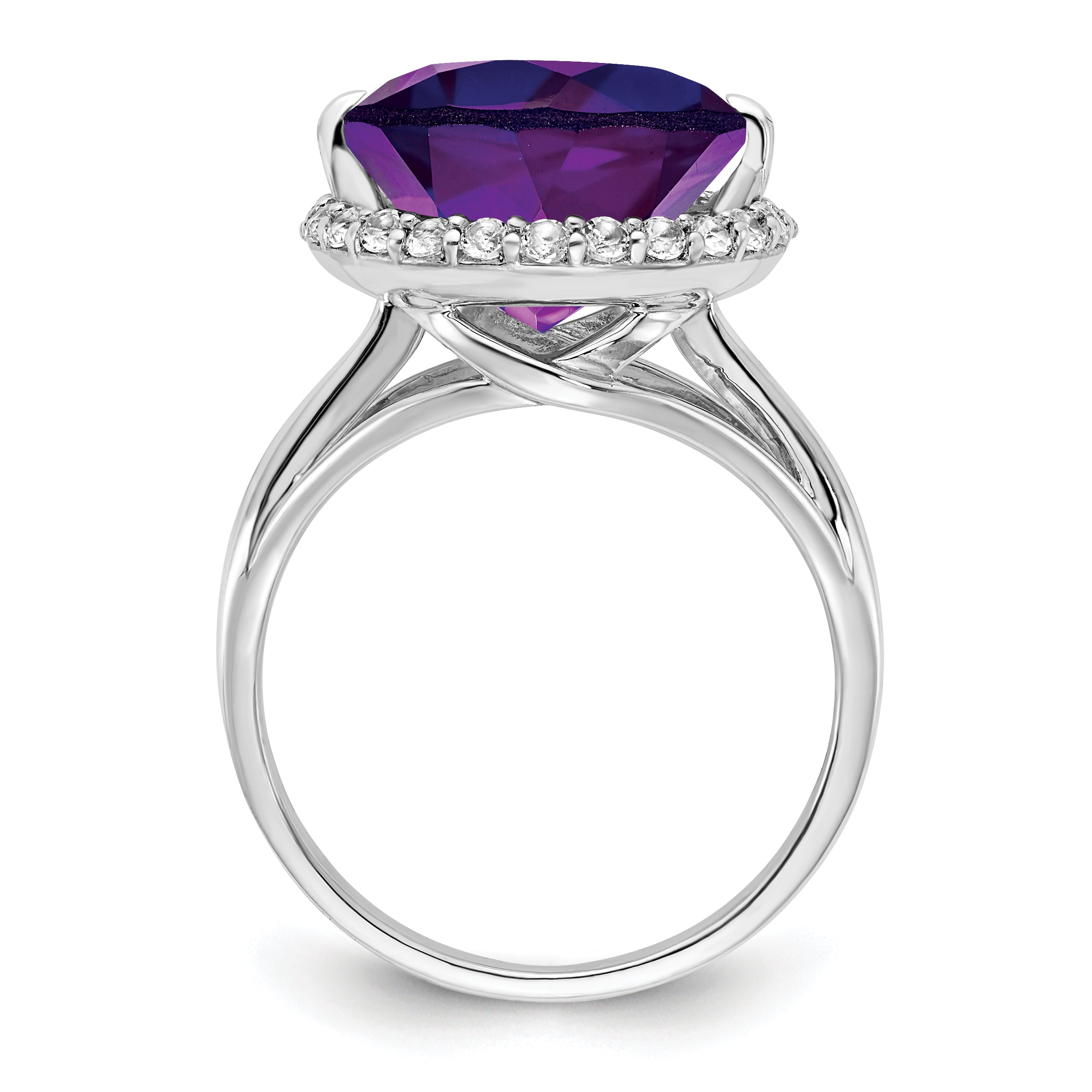 Sterling Silver Rhodium-plated White Topaz & Amethyst Ring Secondary image
