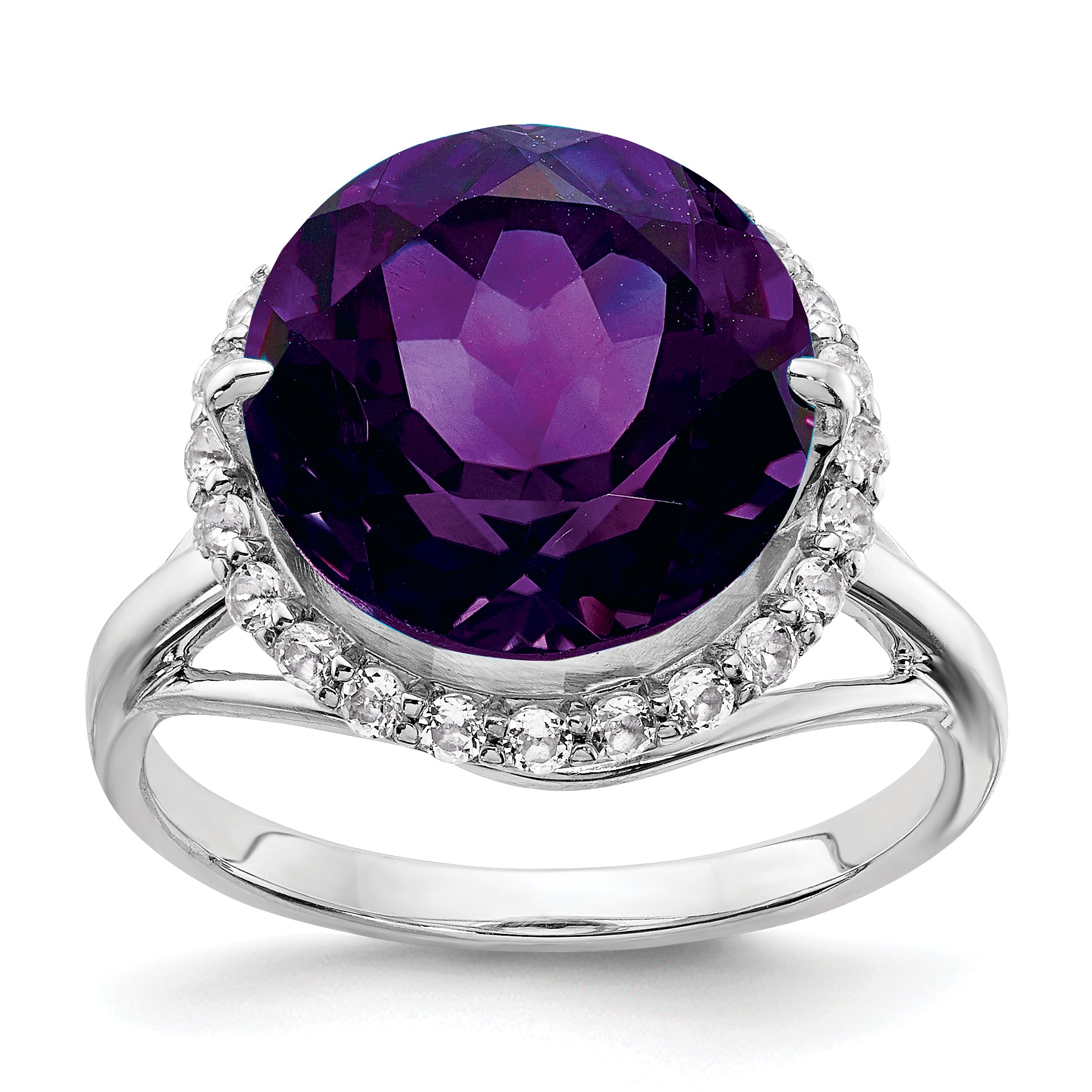 Sterling Silver Rhodium-plated White Topaz & Amethyst Ring Main image