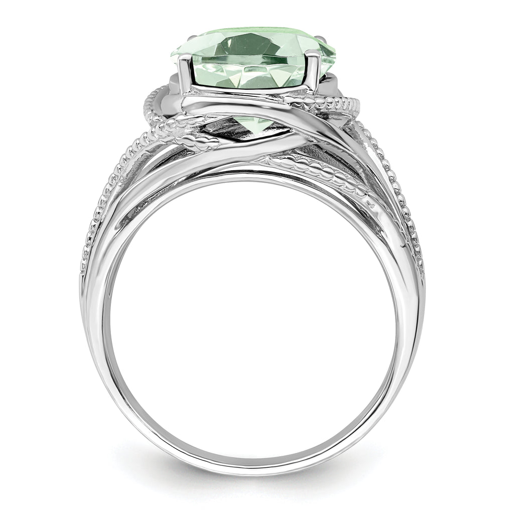 Sterling Silver Rhodium Green Quartz Ring