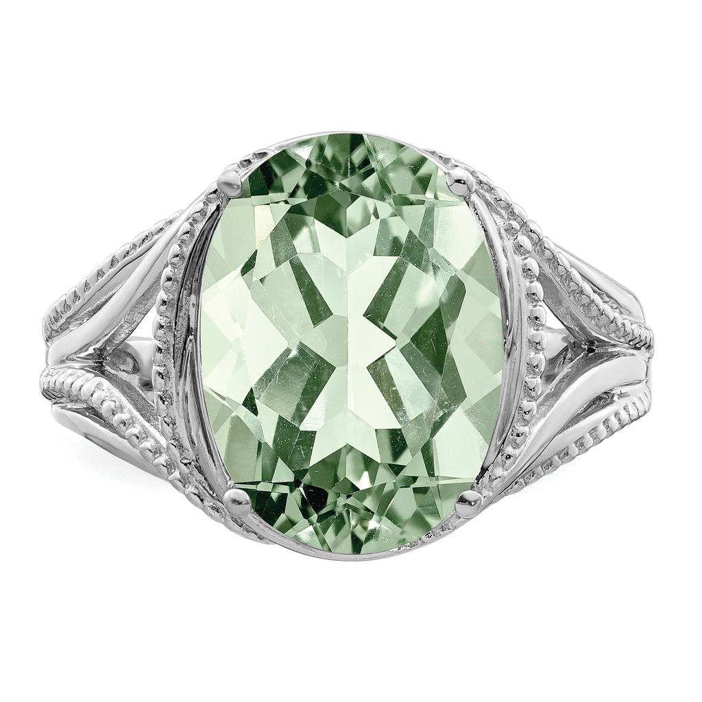 Sterling Silver Rhodium Green Quartz Ring