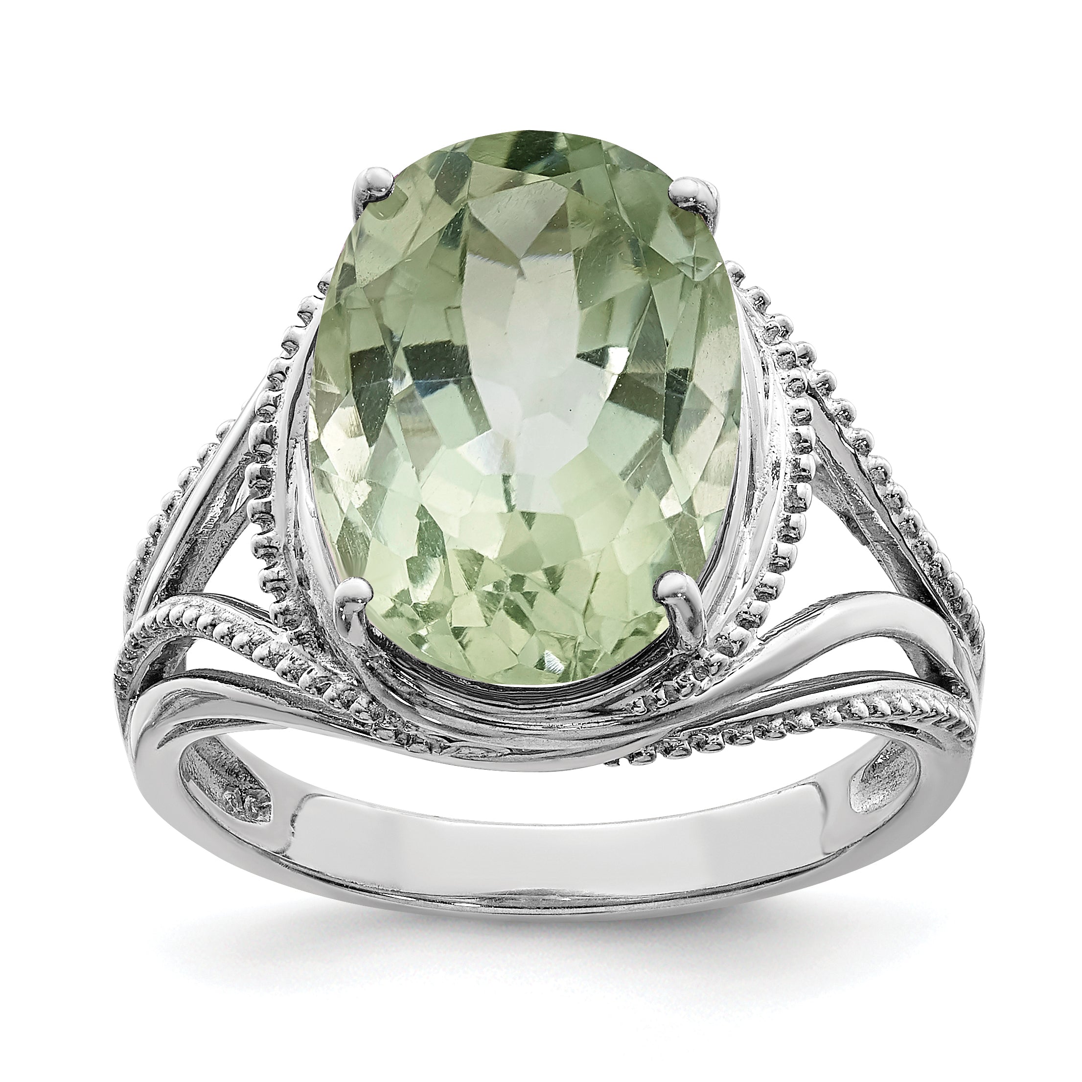 Sterling Silver Rhodium Green Quartz Ring Main image