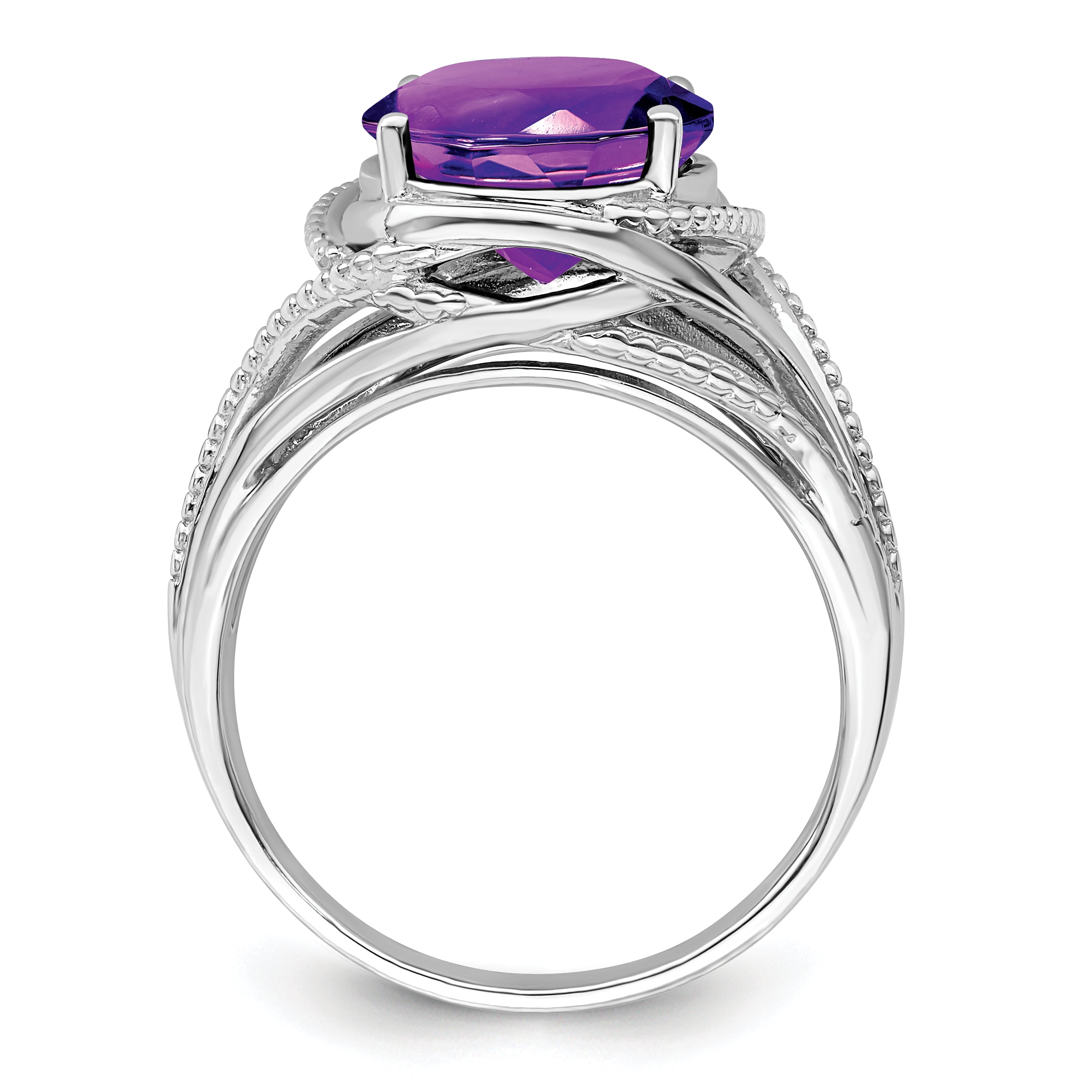 Sterling Silver Rhodium-plated Amethyst Ring Secondary image