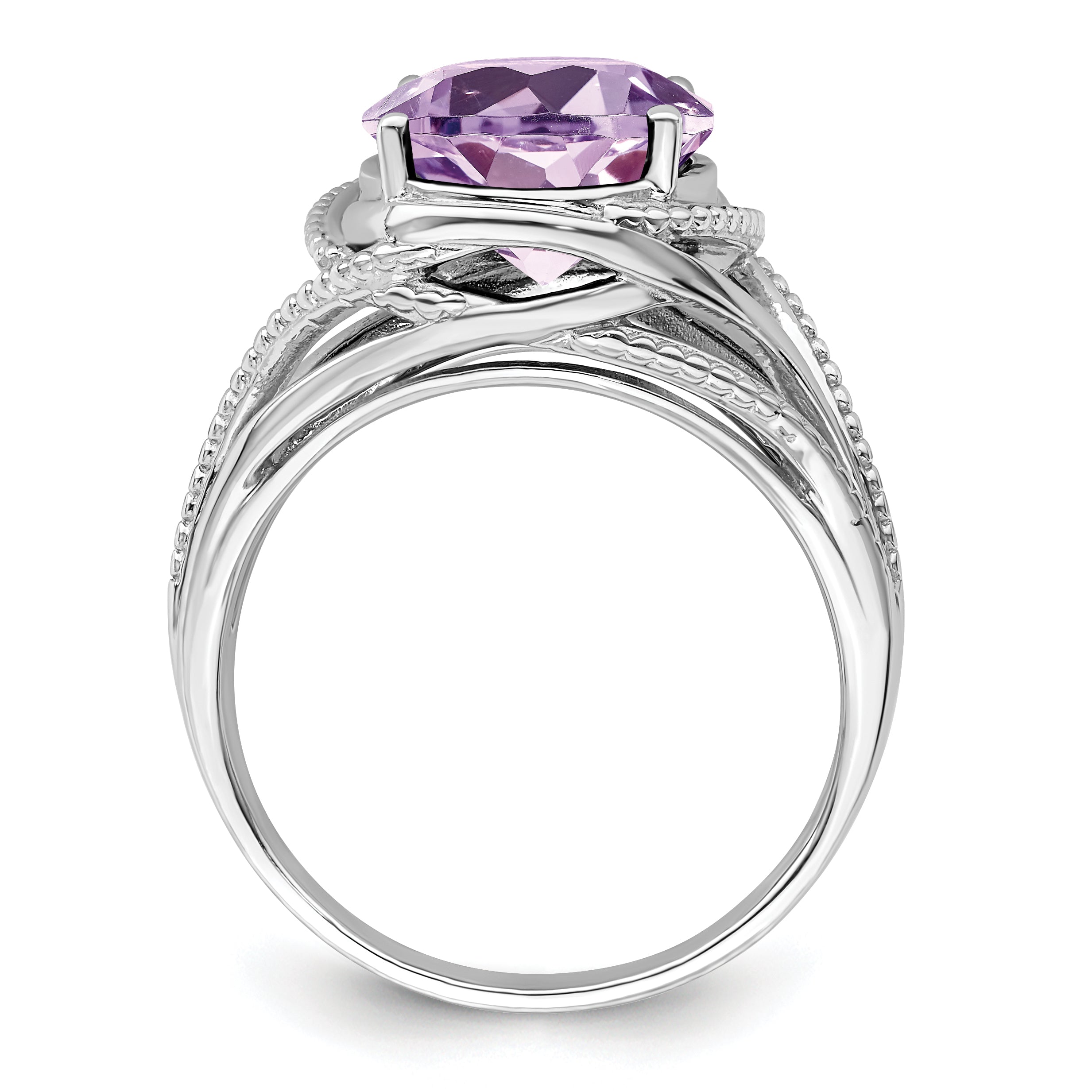 Sterling Silver Rhodium Pink Quartz Ring Secondary image