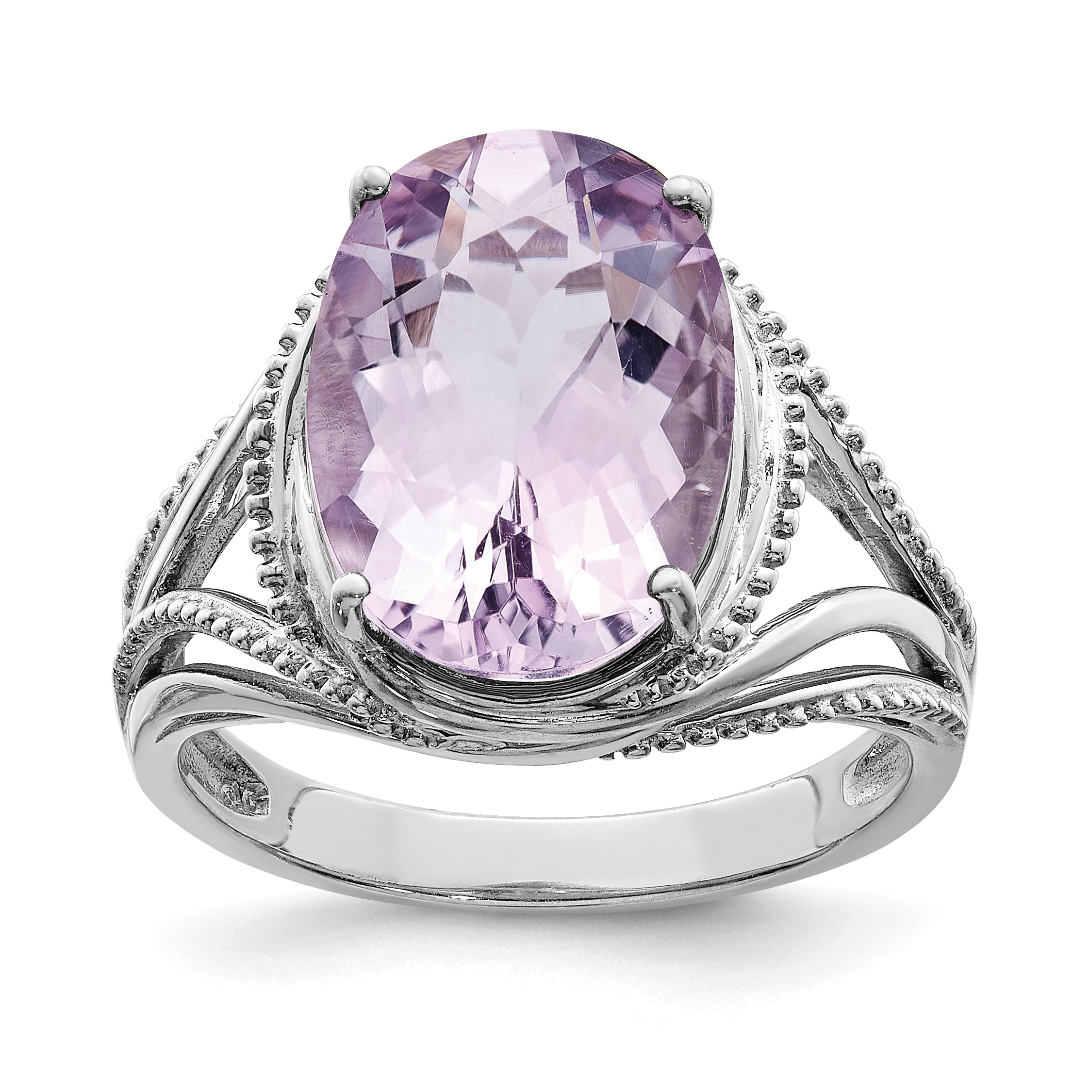 Sterling Silver Rhodium Pink Quartz Ring Main image