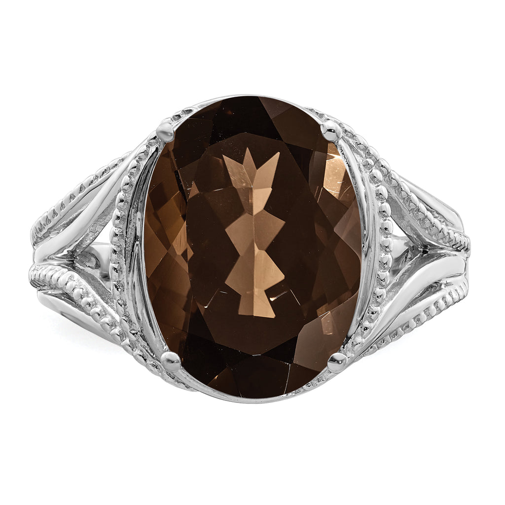 Sterling Silver Rhodium Smoky Quartz Ring