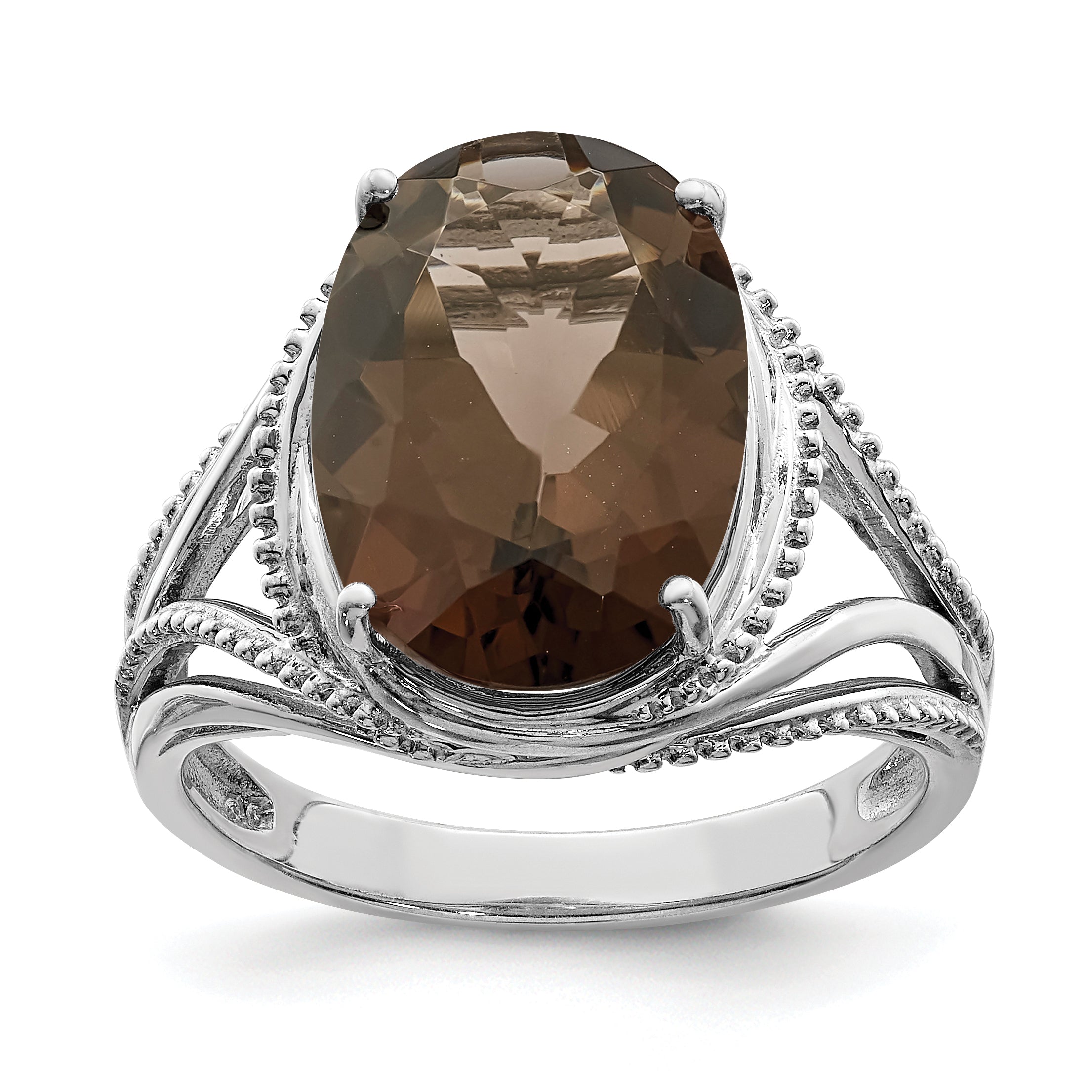 Sterling Silver Rhodium Smoky Quartz Ring Main image