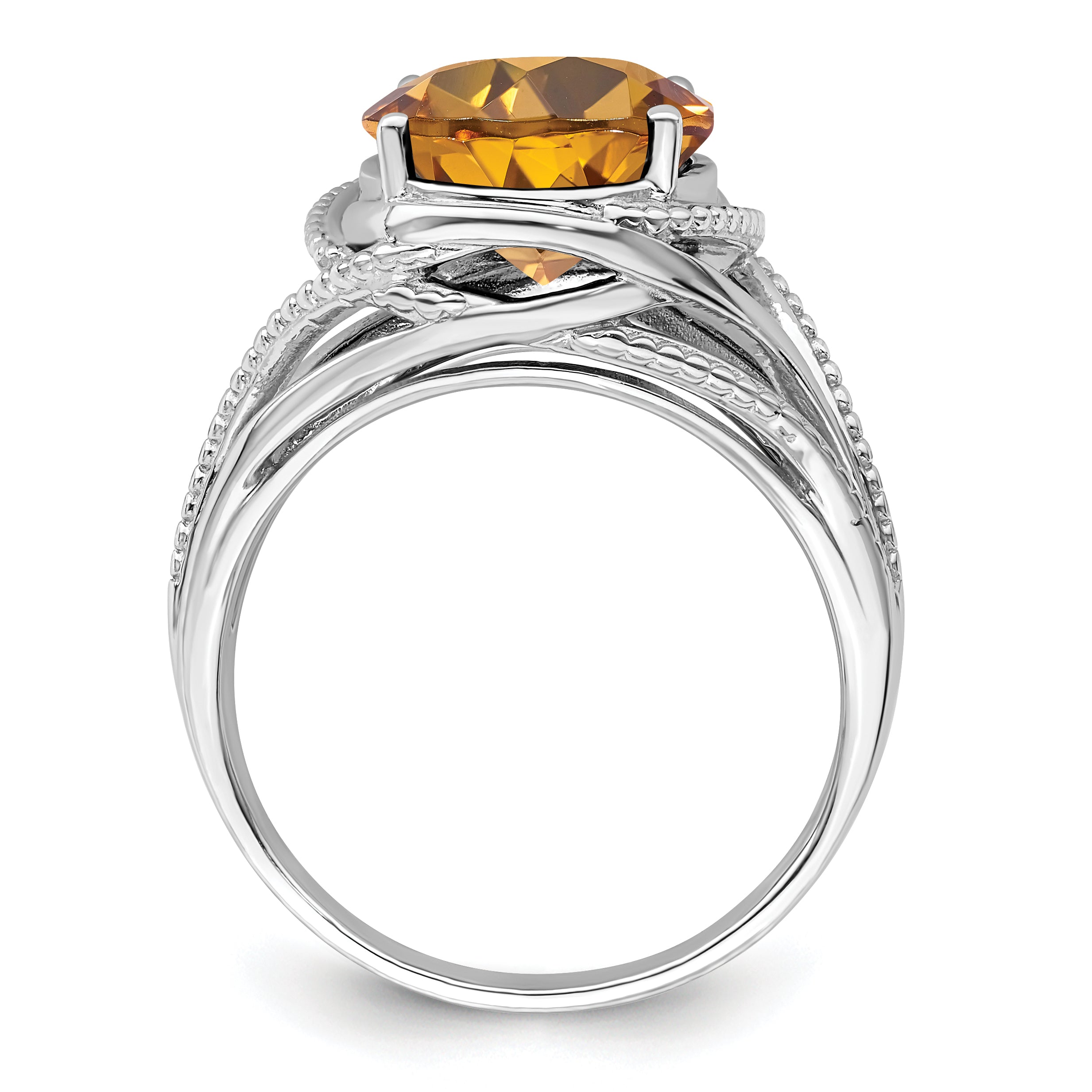 Sterling Silver Rhodium Whiskey Quartz Ring Secondary image