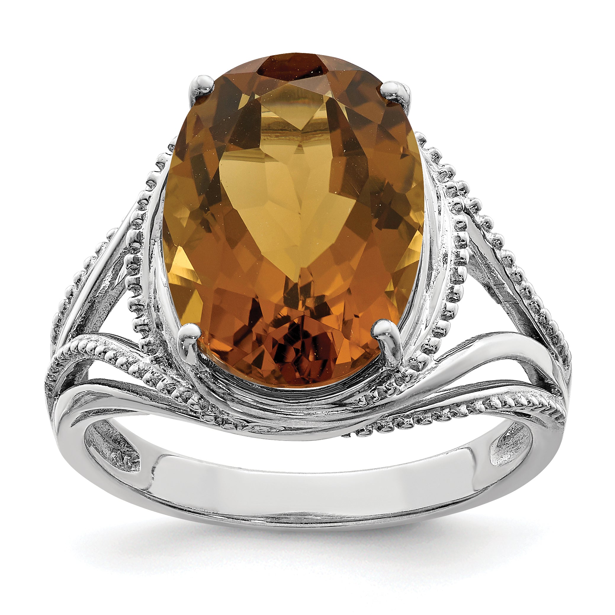 Sterling Silver Rhodium Whiskey Quartz Ring Main image