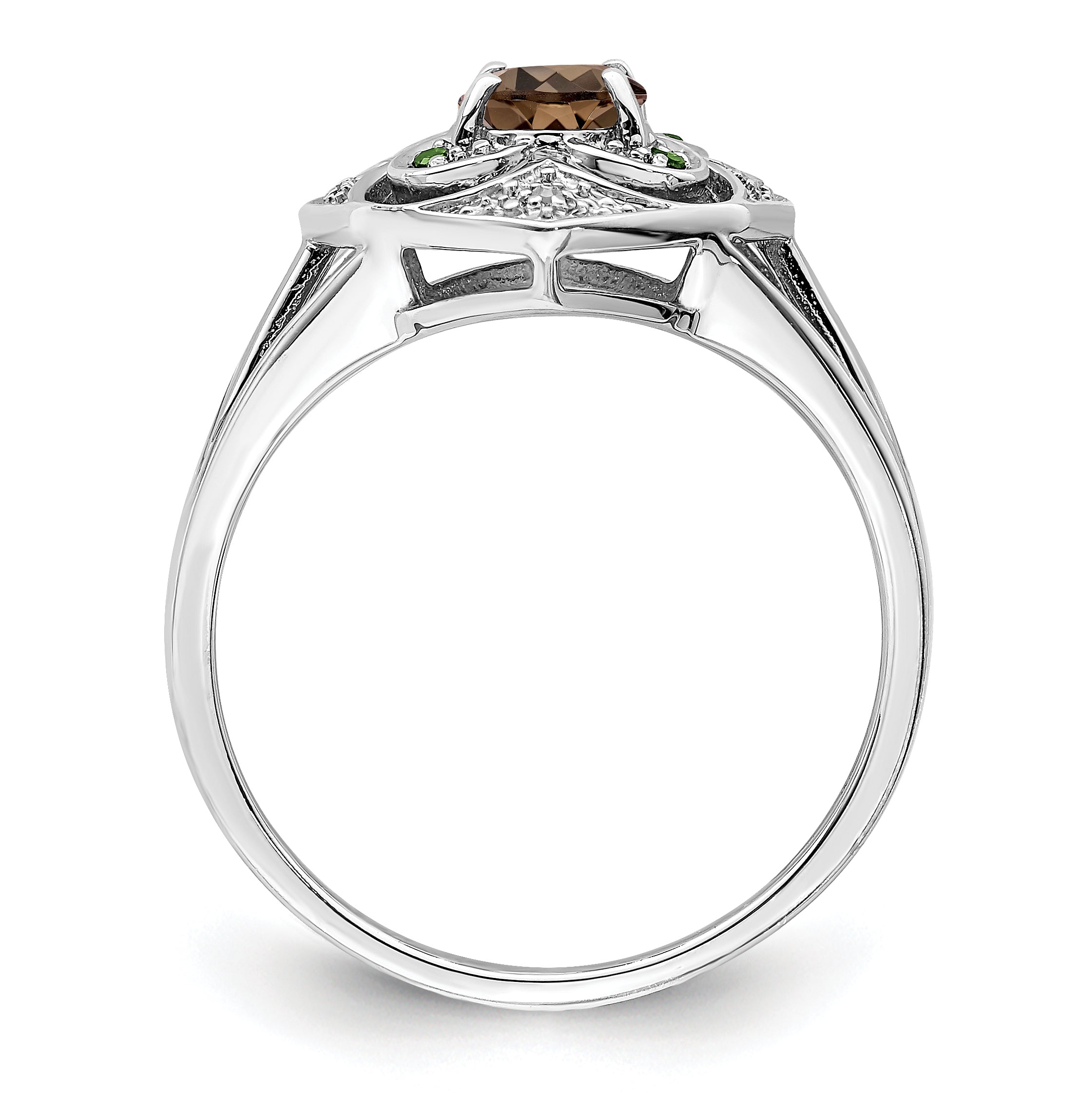 Sterling Silver Rhodium Oval Smoky Quartz & Diam. Ring Secondary image