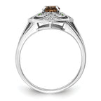 Sterling Silver Rhodium Oval Smoky Quartz & Diam. Ring