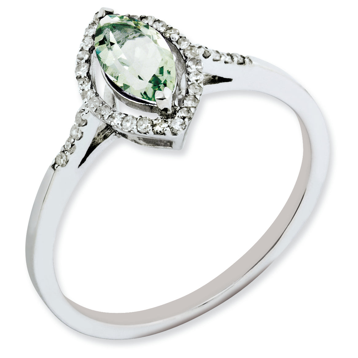 Sterling Silver Rhodium-plated Green Quartz & Diamond Ring