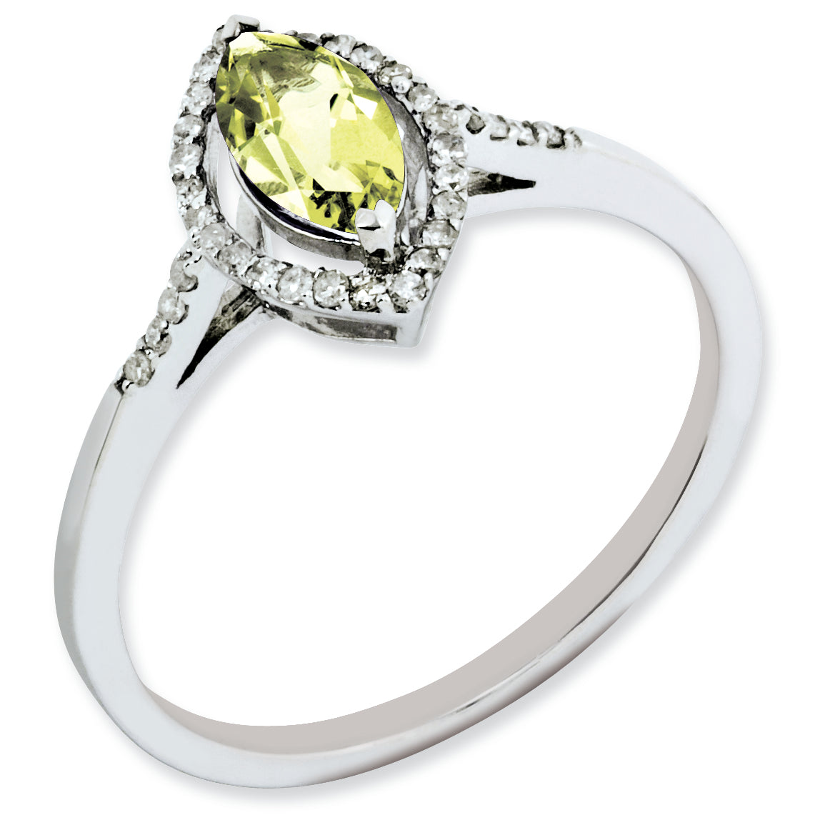 Sterling Silver Rhodium-plated Lemon Quartz & Diamond Ring Main image