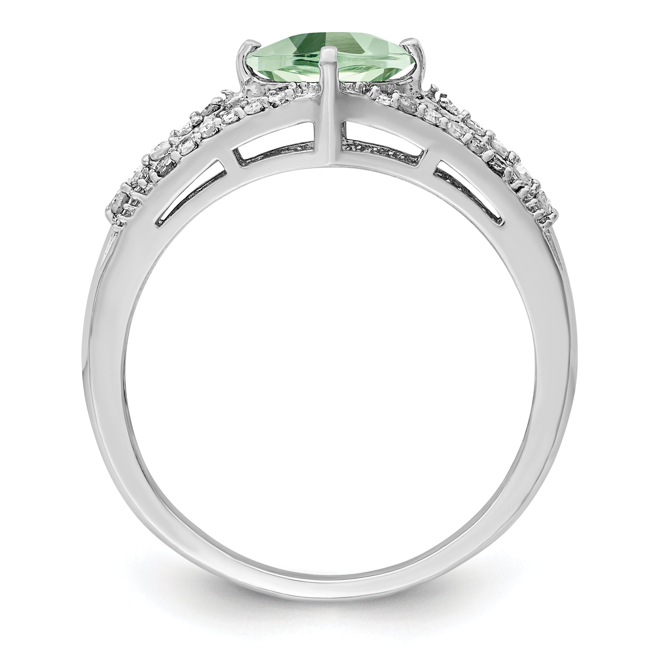 Sterling Silver Rhodium Green Quartz & Diam. Ring