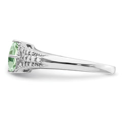 Sterling Silver Rhodium Green Quartz & Diam. Ring