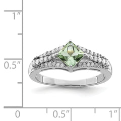 Sterling Silver Rhodium Green Quartz & Diam. Ring