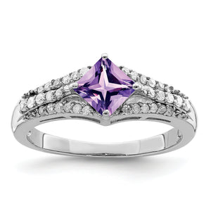 Diamond & Amethyst Ring in Sterling Silver (0.18 ct. tw.), Size 7 - Sophia Jewelers