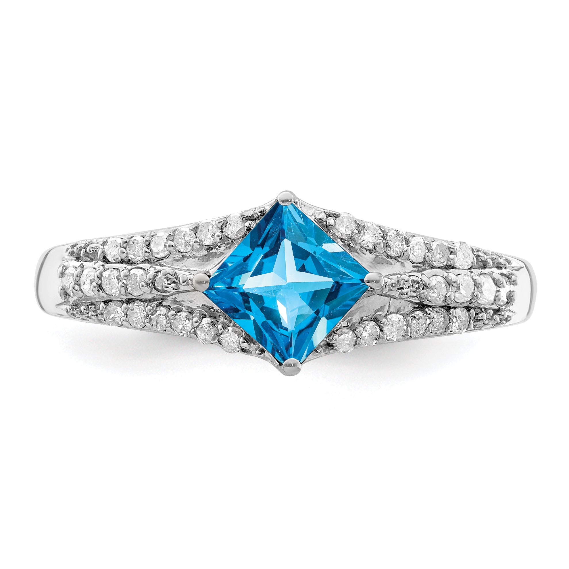 Sterling Silver Rhodium Blue Topaz & Diam. Ring