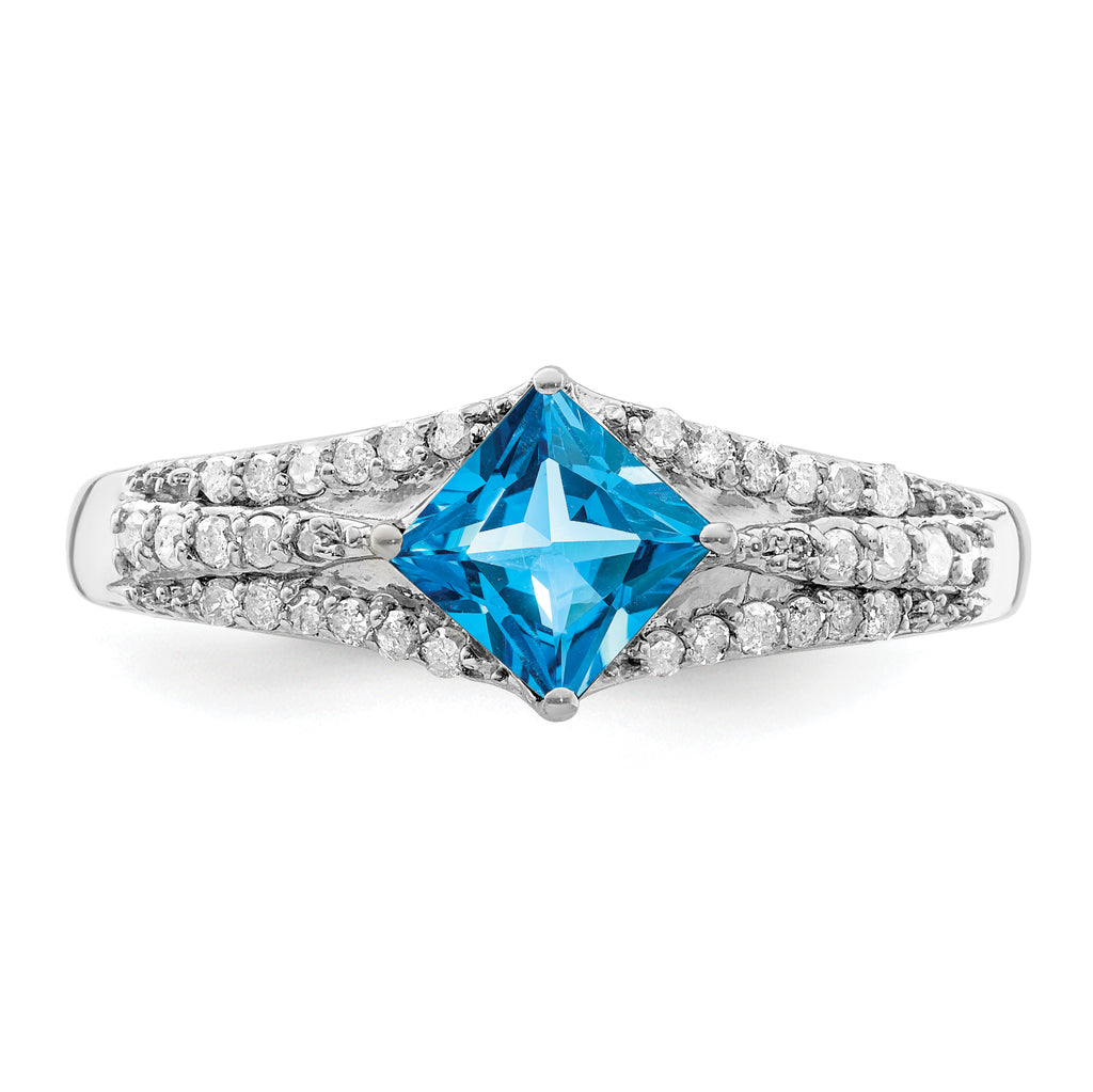 Sterling Silver Rhodium Blue Topaz & Diam. Ring