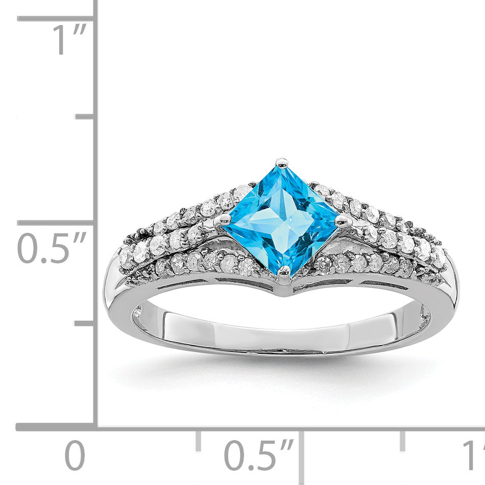 Sterling Silver Rhodium Blue Topaz & Diam. Ring