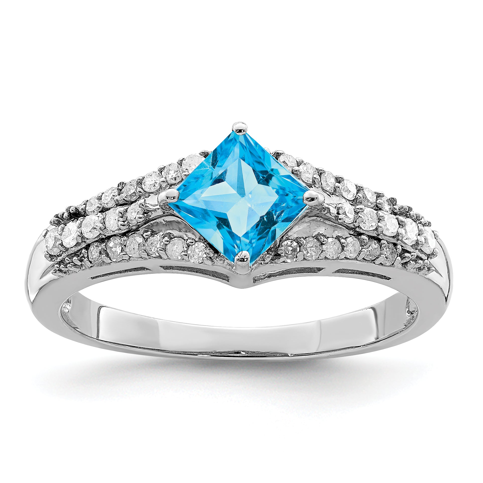 Sterling Silver Rhodium Blue Topaz & Diam. Ring