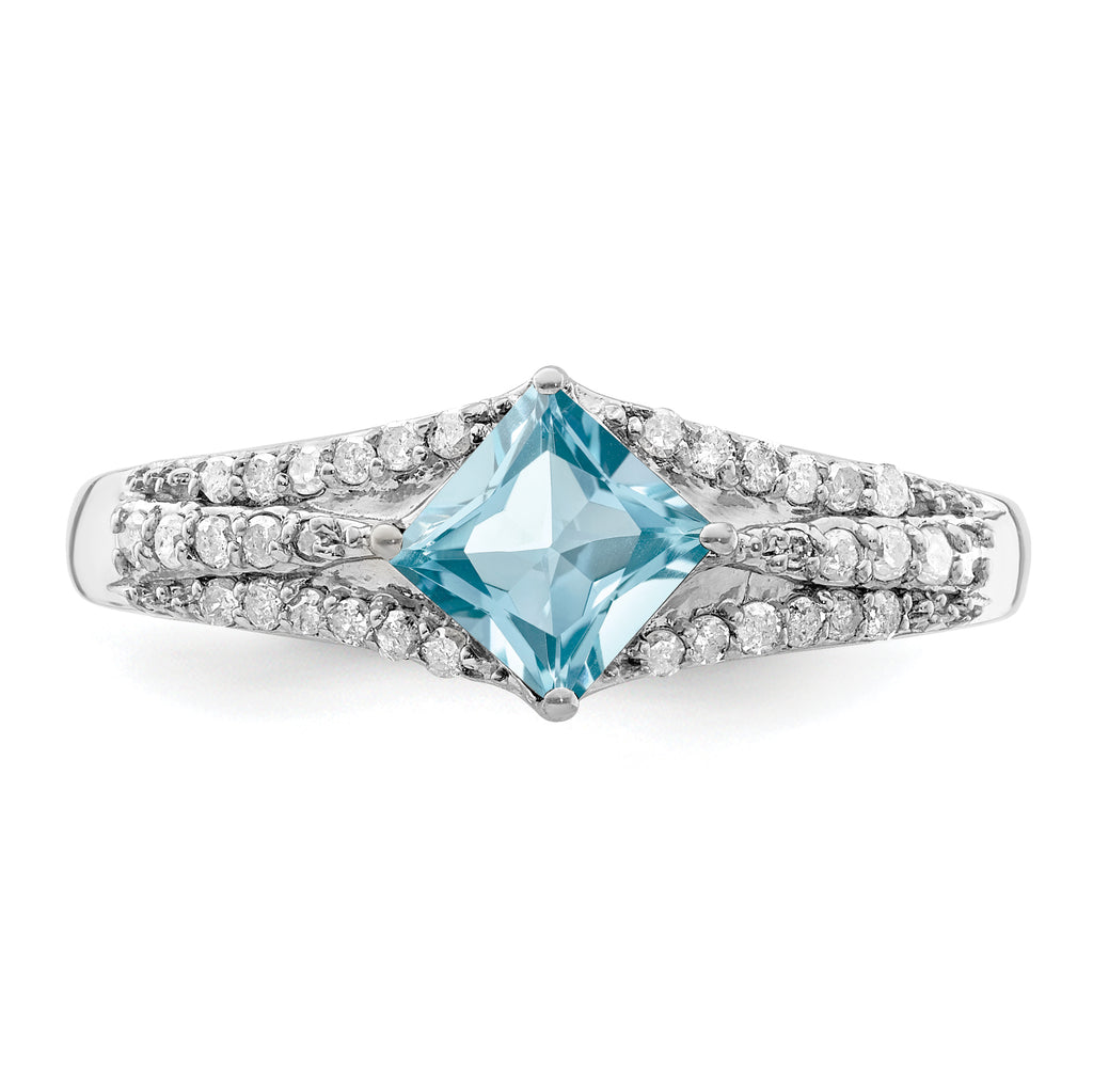 Sterling Silver Rhodium Diam. & Sky Blue Topaz Ring