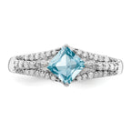 Sterling Silver Rhodium Diam. & Sky Blue Topaz Ring
