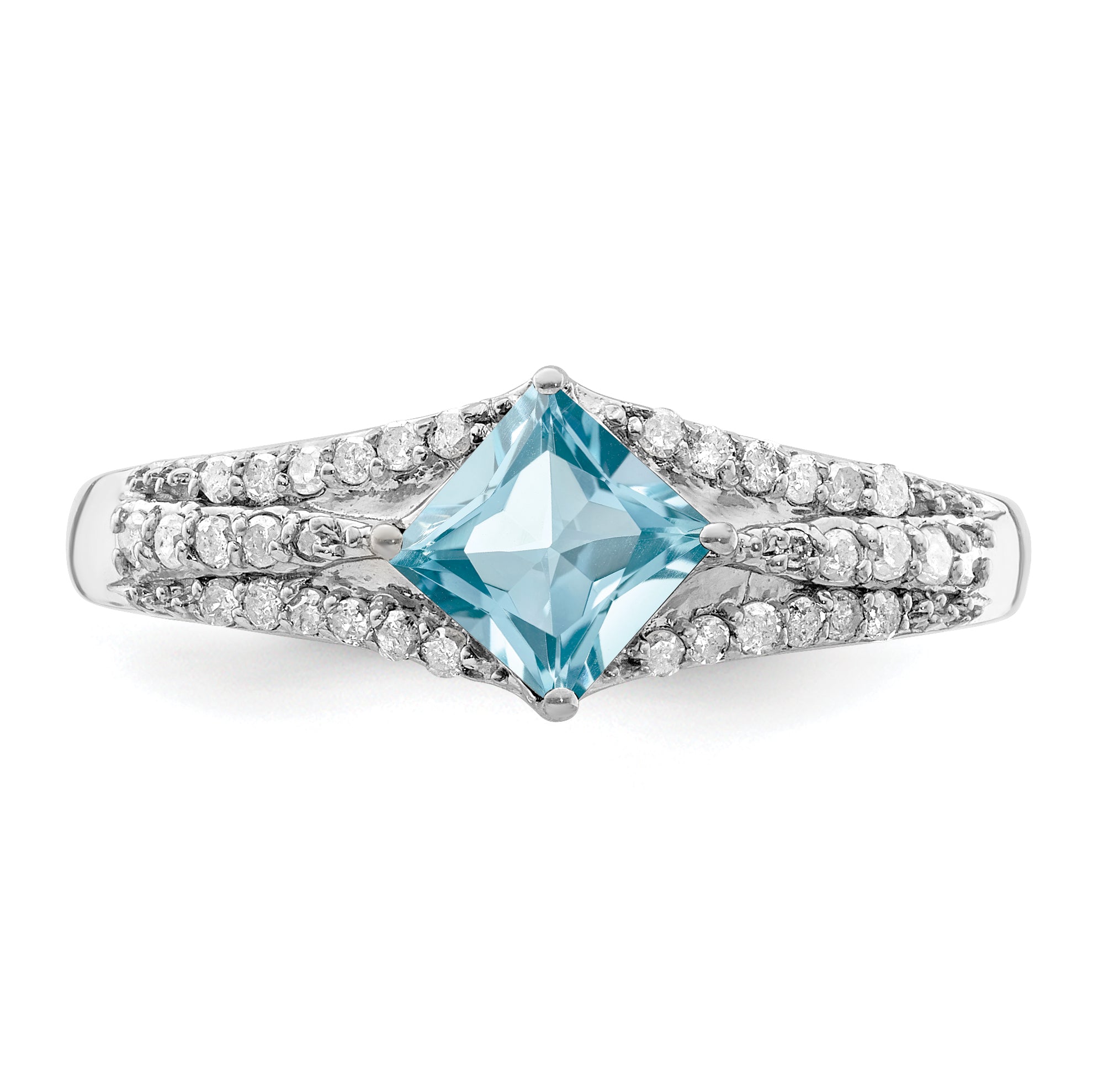 Sterling Silver Rhodium Diam. & Sky Blue Topaz Ring