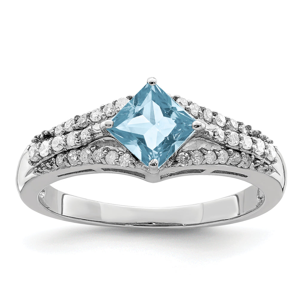 Sterling Silver Rhodium Diam. & Sky Blue Topaz Ring