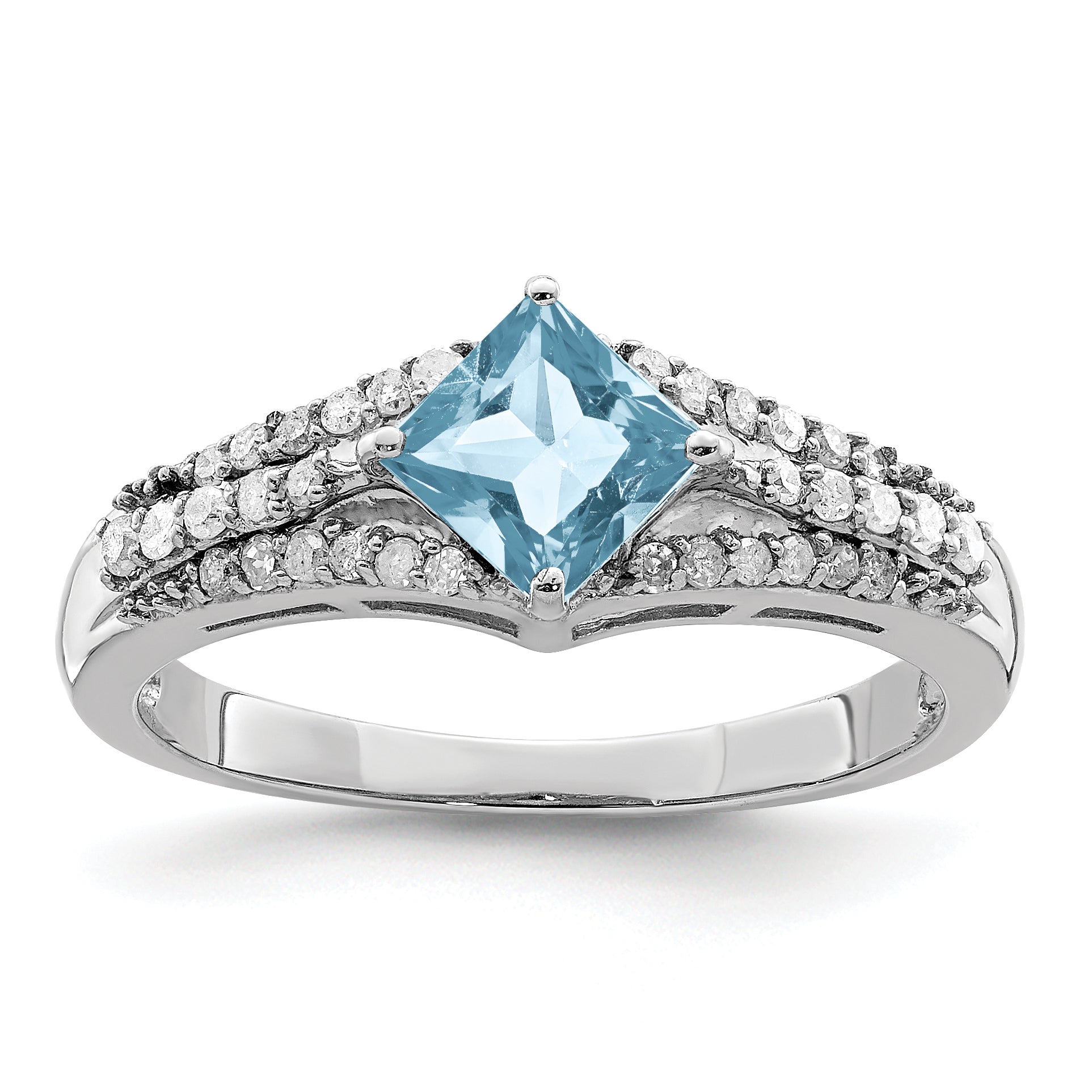 Sterling Silver Rhodium Diam. & Sky Blue Topaz Ring