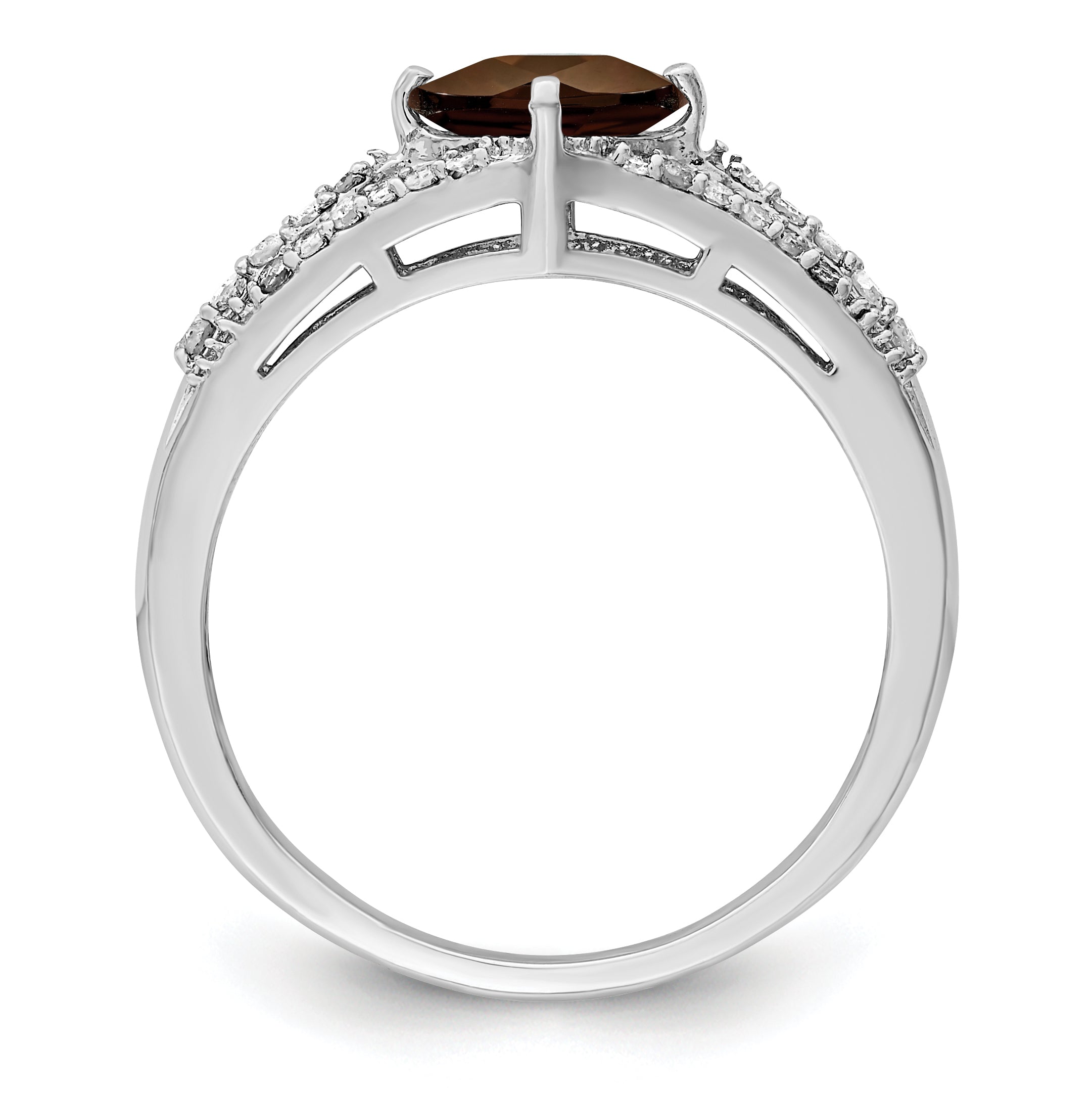 Sterling Silver Rhodium Smoky Quartz & Diam. Ring