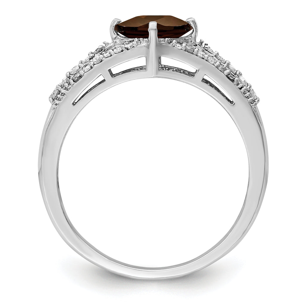 Sterling Silver Rhodium Smoky Quartz & Diam. Ring
