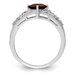 Sterling Silver Rhodium Smoky Quartz & Diam. Ring