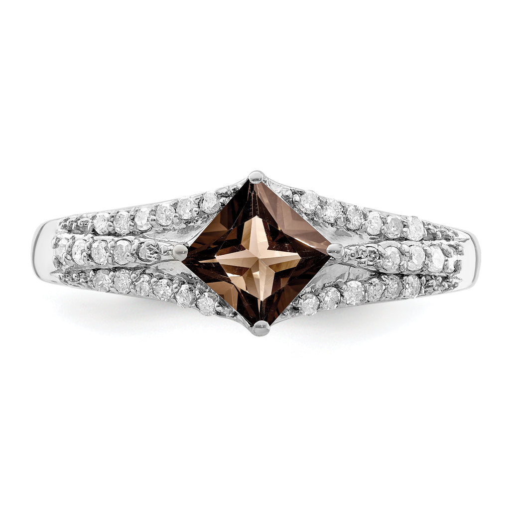 Sterling Silver Rhodium Smoky Quartz & Diam. Ring