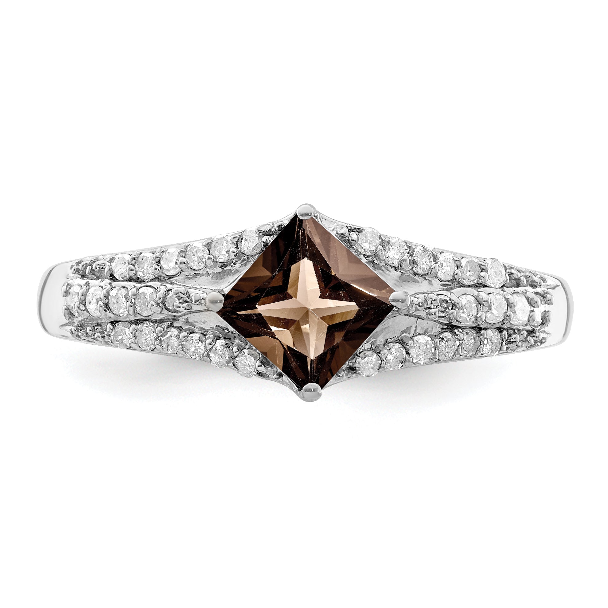 Sterling Silver Rhodium Smoky Quartz & Diam. Ring