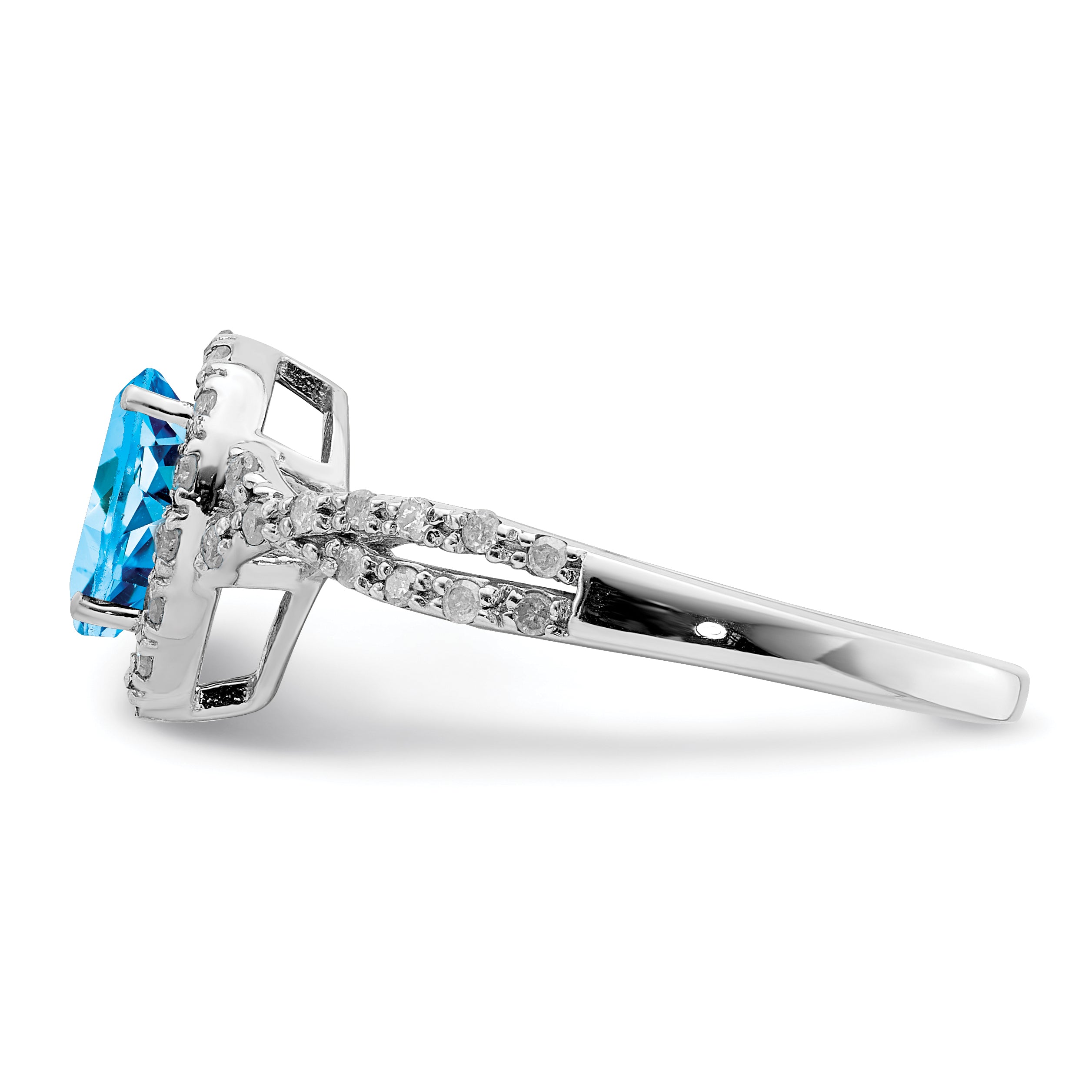 Sterling Silver Rhodium-Plated Blue Topaz & Diamond Ring