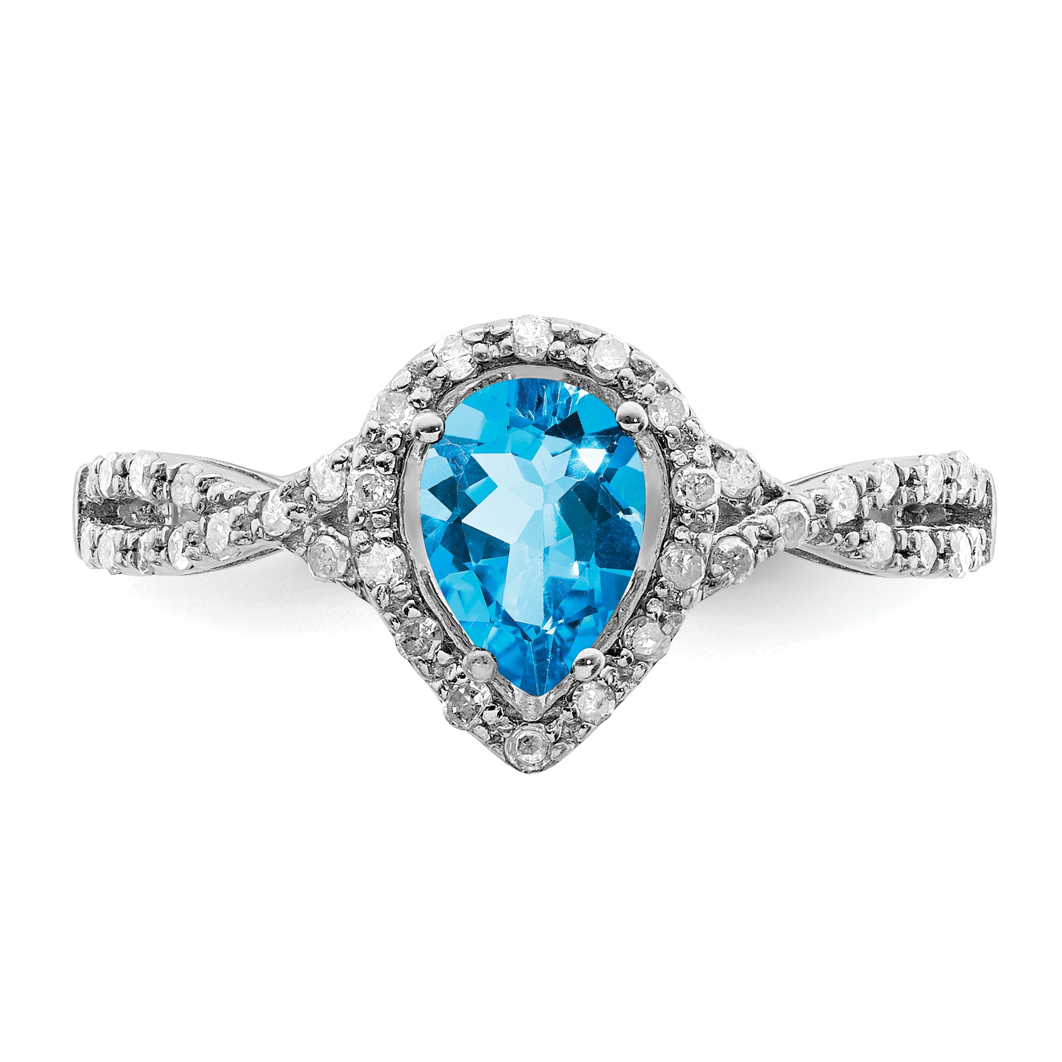 Sterling Silver Rhodium-Plated Blue Topaz & Diamond Ring