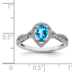 Sterling Silver Rhodium-Plated Blue Topaz & Diamond Ring