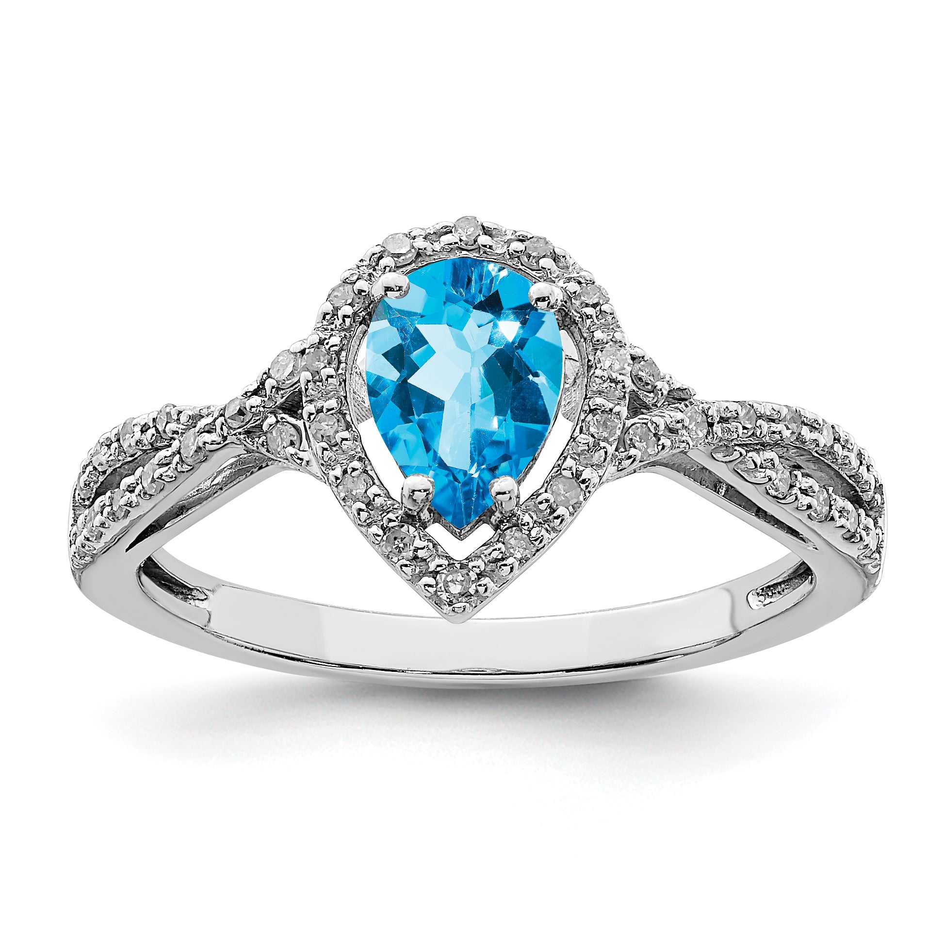 Sterling Silver Rhodium-Plated Blue Topaz & Diamond Ring