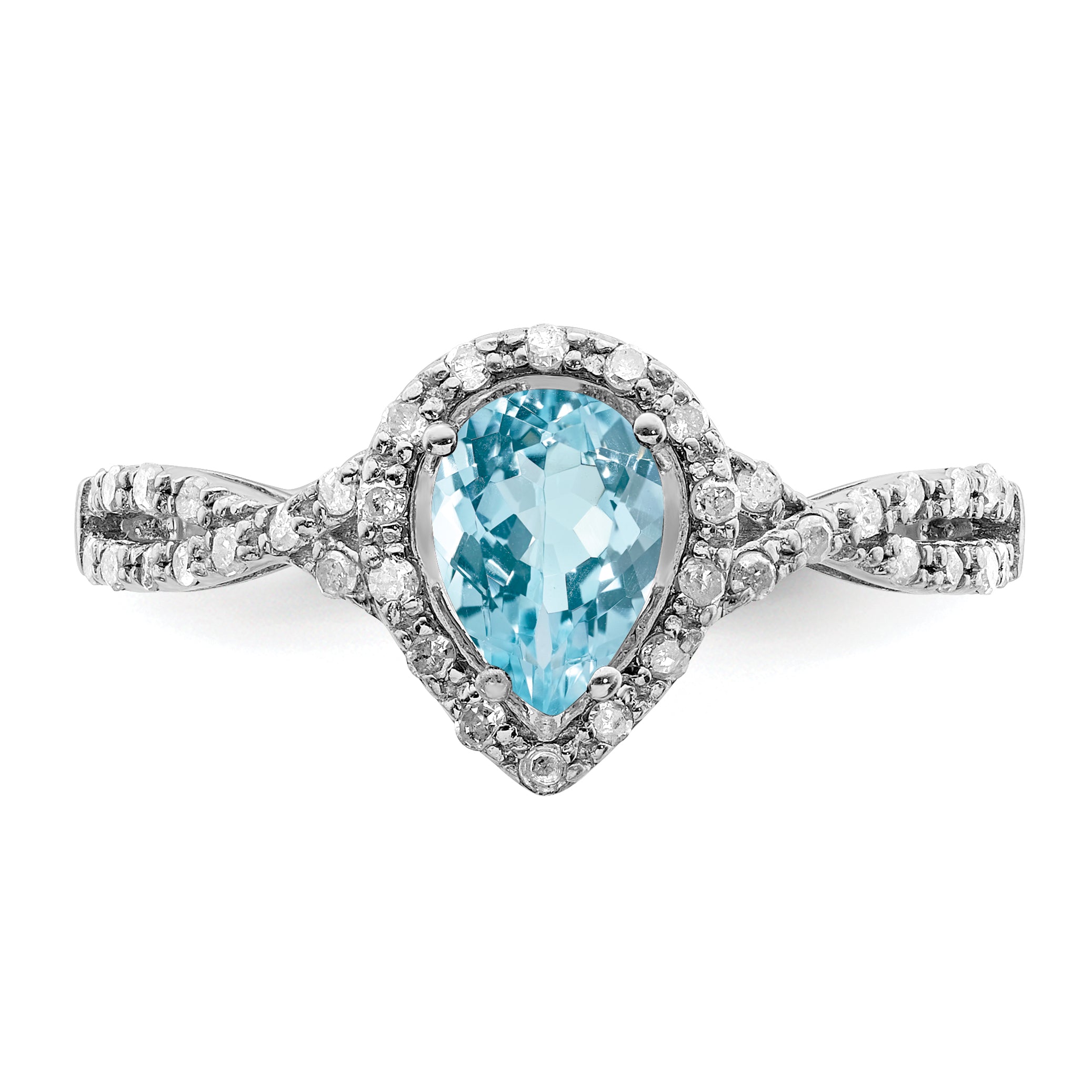 Sterling Silver Rhodium Diam. & Sky Blue Topaz Ring