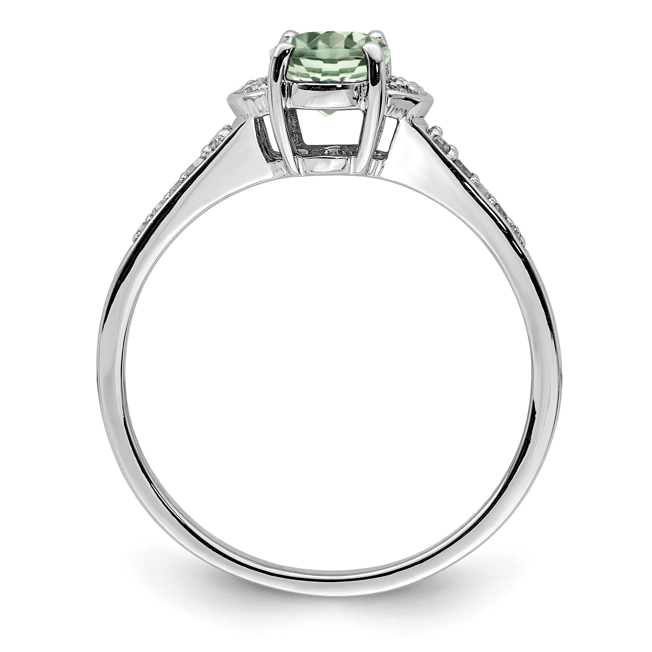 Sterling Silver Rhodium Green Quartz & Diam. Ring