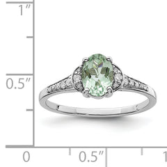 Sterling Silver Rhodium Green Quartz & Diam. Ring