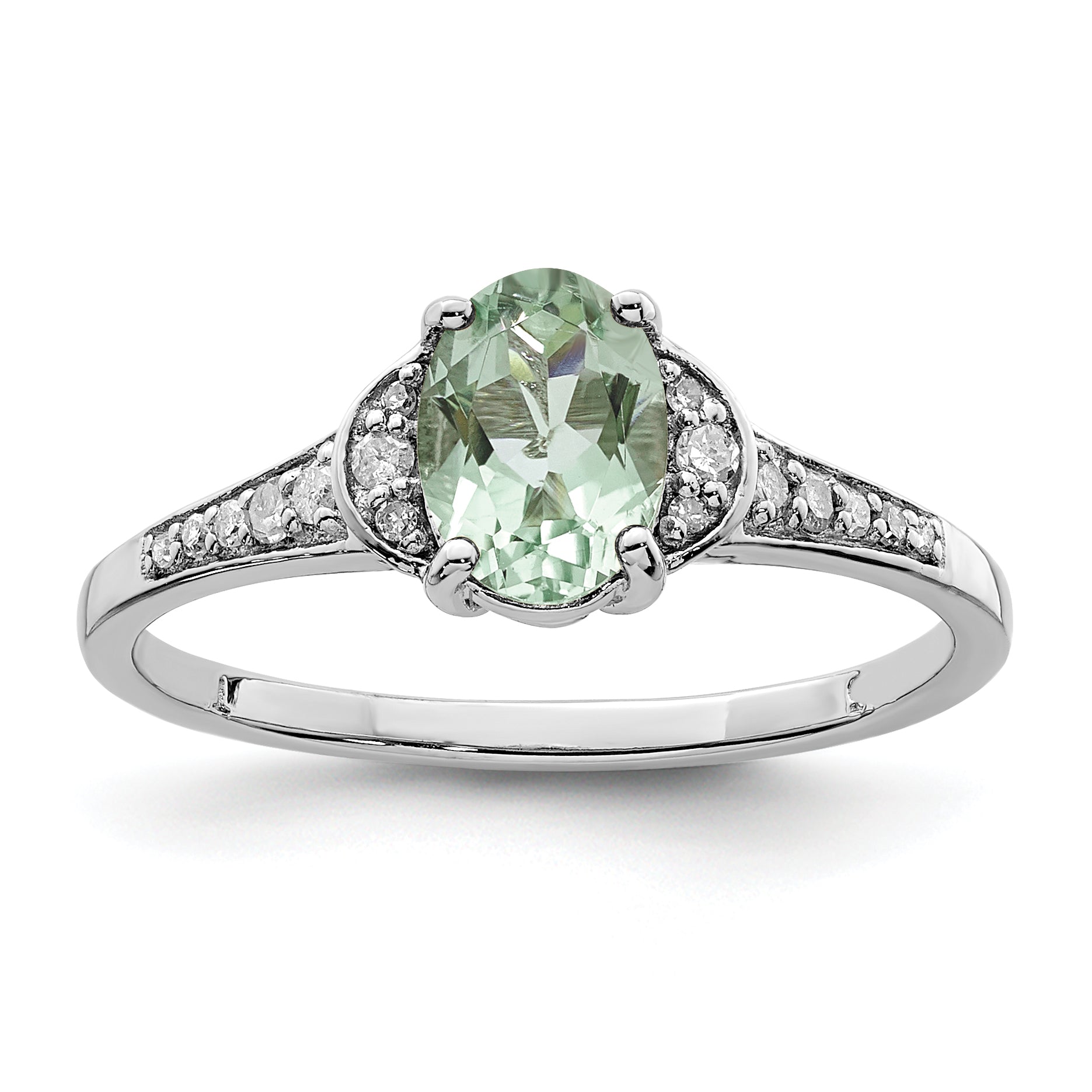 Sterling Silver Rhodium Green Quartz & Diam. Ring Main image