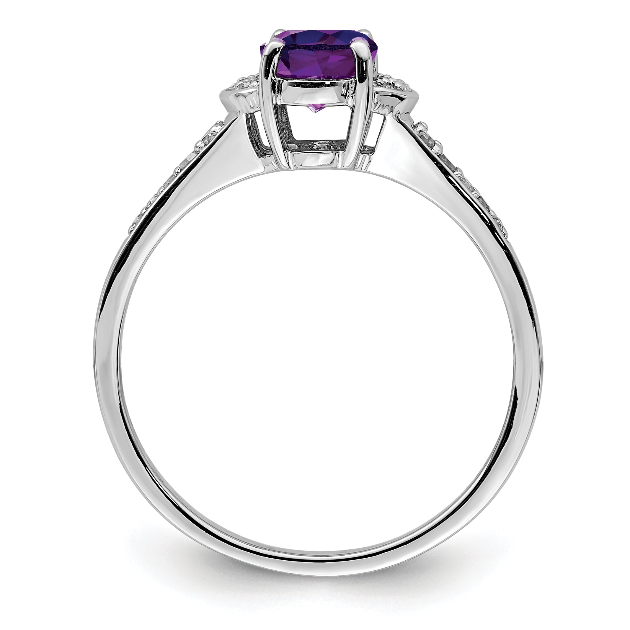 Sterling Silver Rhodium-plated Diamond & Amethyst Ring Secondary image