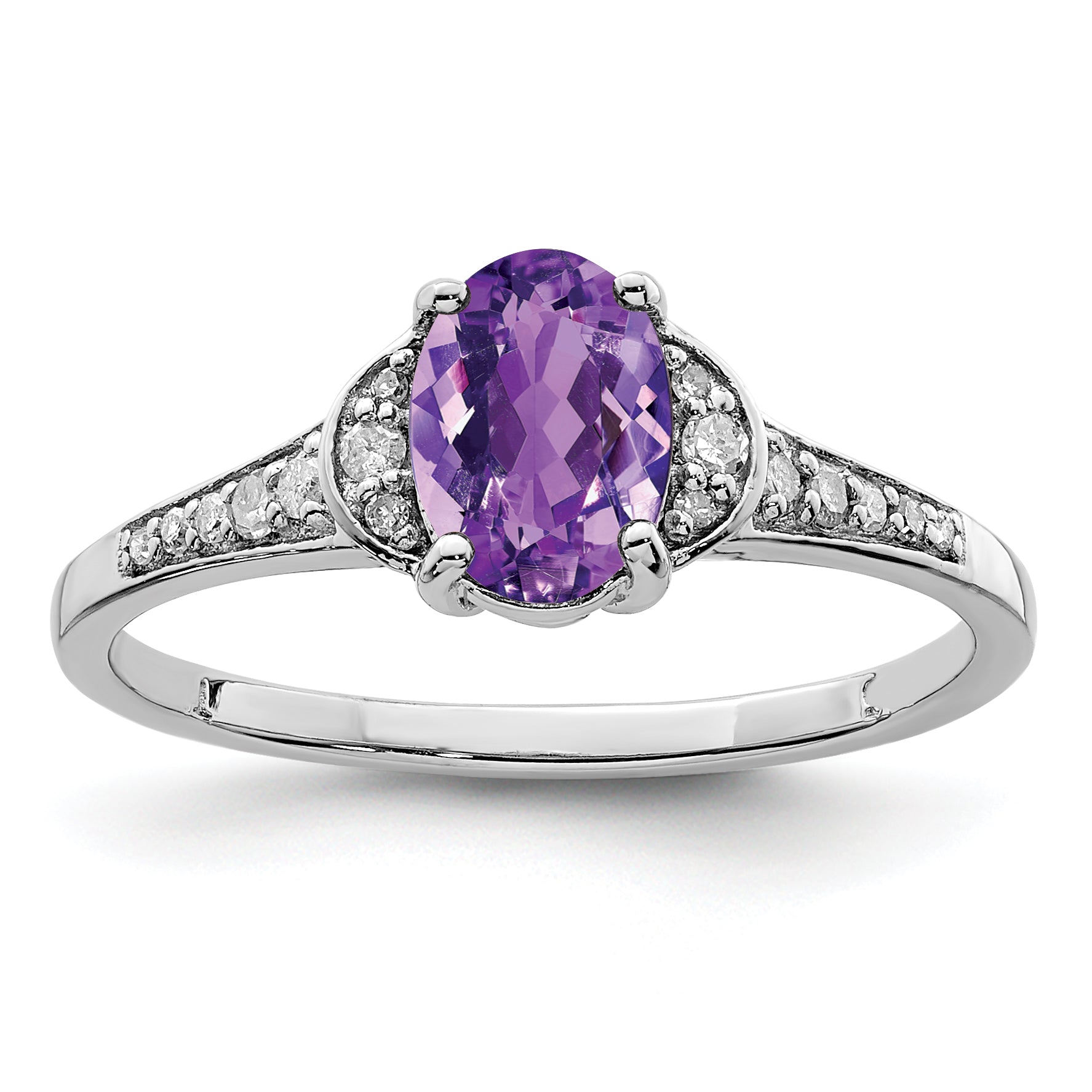 Sterling Silver Rhodium-plated Diamond & Amethyst Ring Main image
