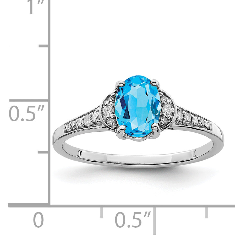 Sterling Silver Rhodium Blue Topaz & Diam. Ring
