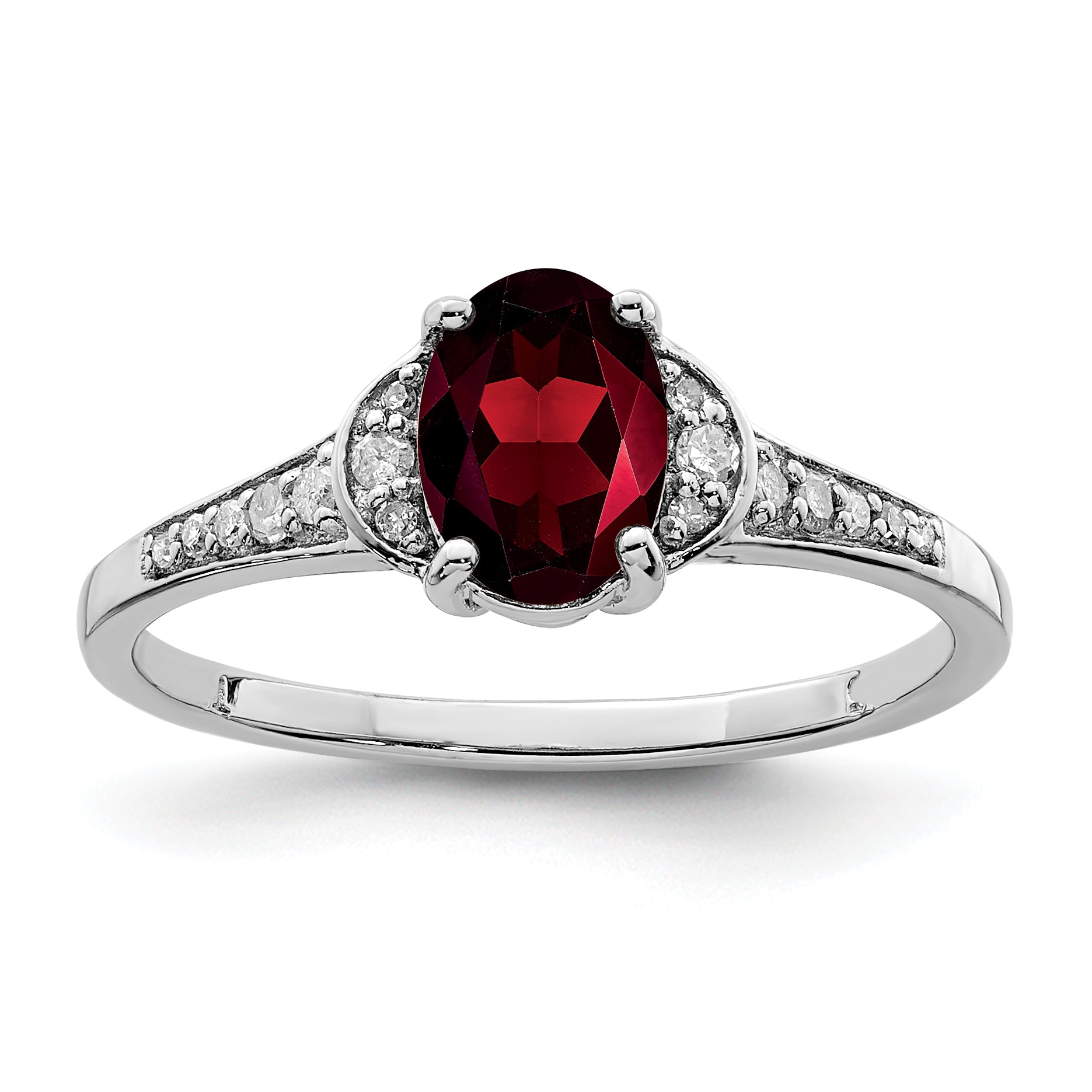 Sterling Silver Rhodium-plated Diamond & Garnet Ring Main image